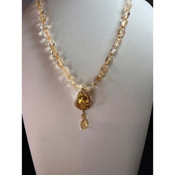 Citrine Enhancer Pendant Gold Over 925 w/ White Topaz & Citrine Drops - Picture 16 of 16